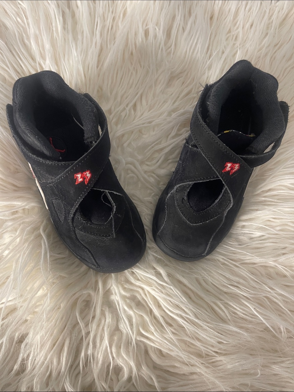 Jordan 8 Retro TD “Playoff” Black Sneakers with Red Accent - Easy Strap Closure